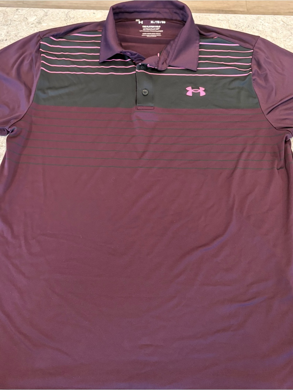 Under Armour Men’s Maroon/Purple Playoff Polo with Pink Logo Accents-XL